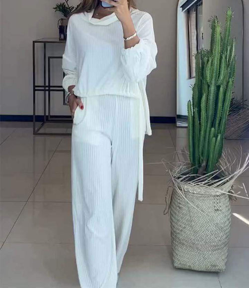 Women's Casual Solid Long-Sleeve Set – Sloane – Beige
