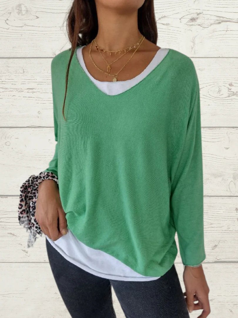 Women's Casual Solid Top and Cami Two-Piece Set – Malva – Green