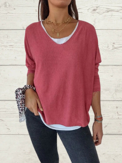 Women's Casual Solid Top and Cami Two-Piece Set – Malva – Red