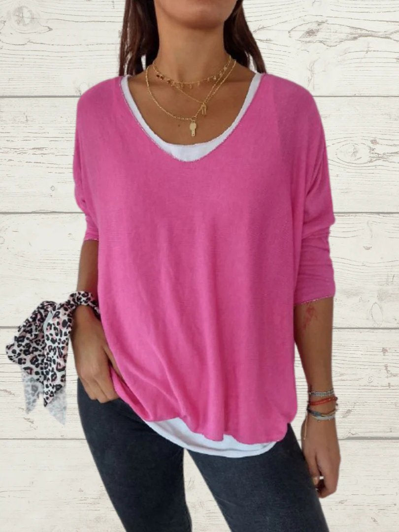 Women's Casual Solid Top and Cami Two-Piece Set – Malva – Pink