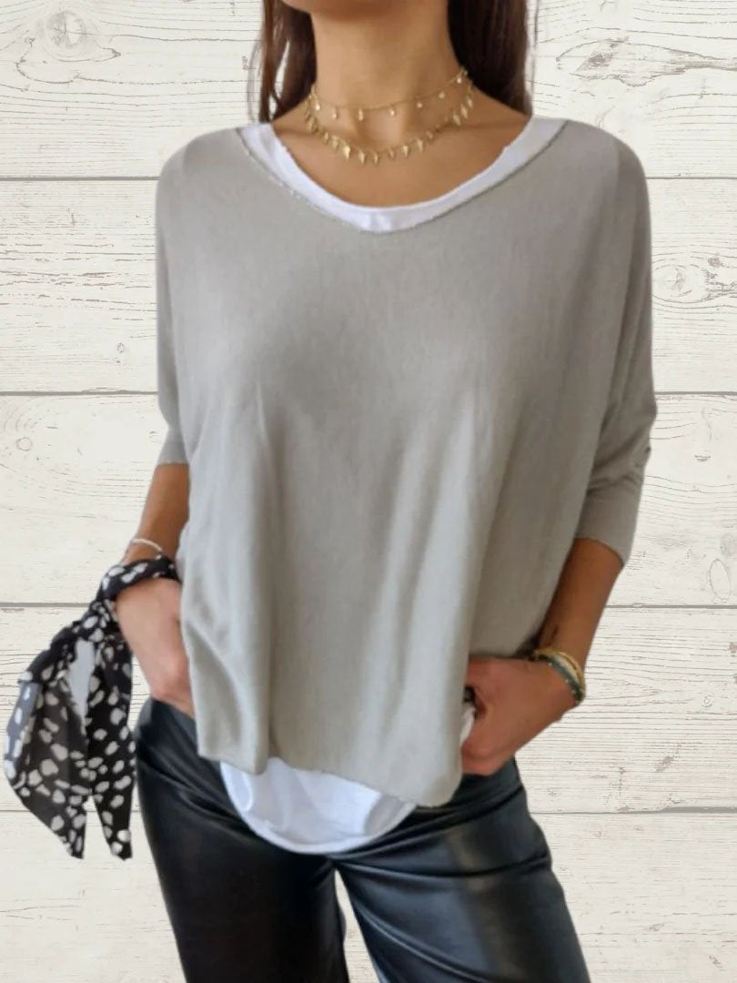 Women's Casual Solid Top and Cami Two-Piece Set – Malva – Gray