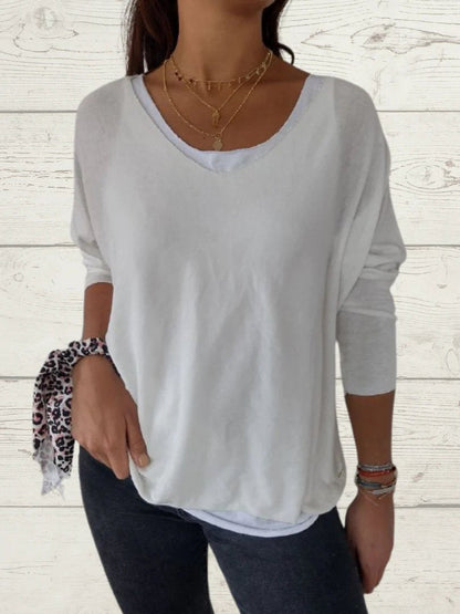 Women's Casual Solid Top and Cami Two-Piece Set – Malva – White