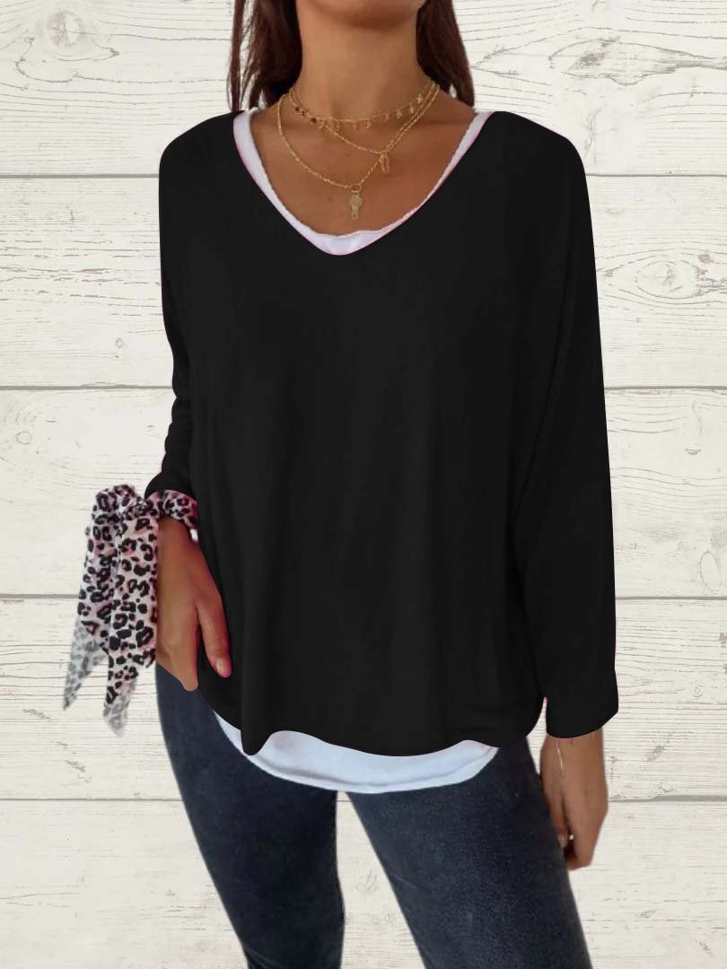 Women's Casual Solid Top and Cami Two-Piece Set – Malva – Black