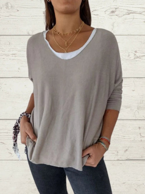 Women's Casual Solid Top and Cami Two-Piece Set – Malva – Camel