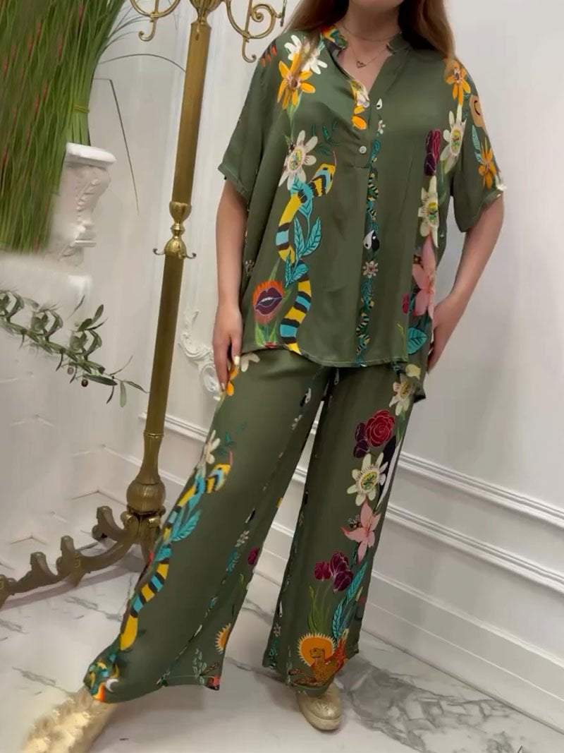 Women's Casual Printed Two-Piece Set – Eva – Green