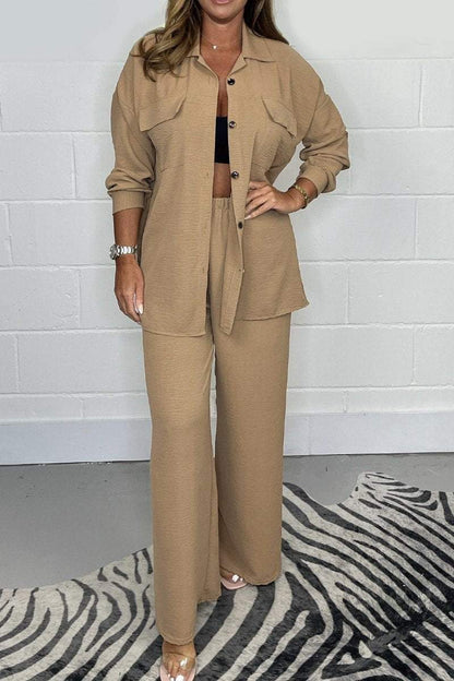 Women's Casual Relaxed Two-Piece Set – Opal – Khaki
