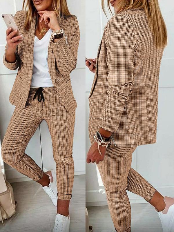 Women's Casual Plaid Set – Lumi – Khaki