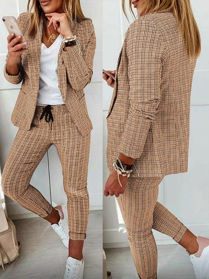 Women's Casual Plaid Set – Lumi – Khaki