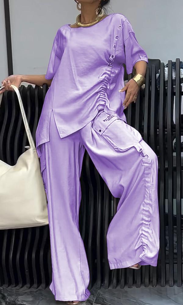 Women's Comfort Two-Piece Top and Pants Set – Wilhelmina – Purple