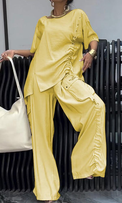 Women's Comfort Two-Piece Top and Pants Set – Wilhelmina – Yellow
