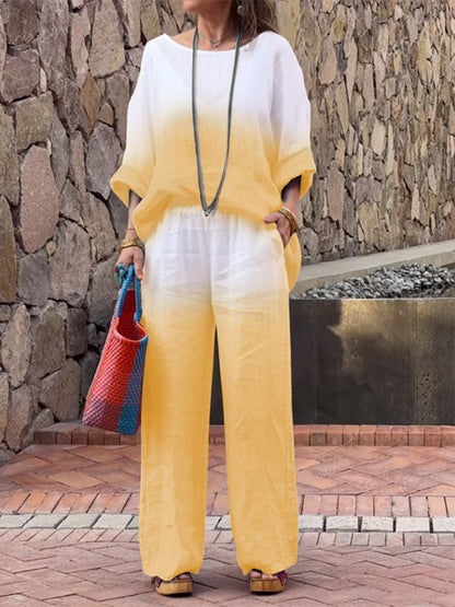 Women's Two-Piece Ombré Cotton-Linen Set – Ingrid – Yellow