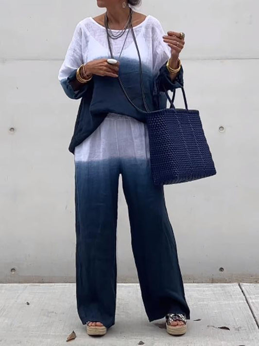Women's Two-Piece Ombré Cotton-Linen Set – Ingrid