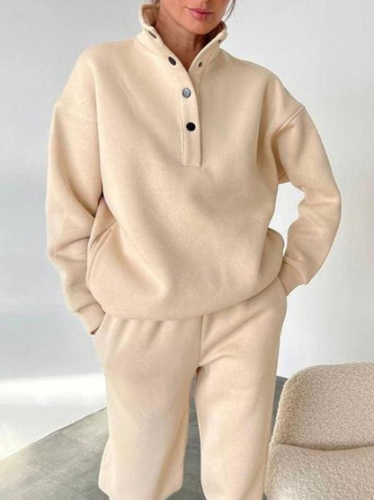 Women's Two-Piece Button Turtleneck Set – Madeline – Apricot