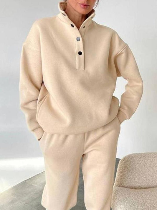 Women's Two-Piece Button Turtleneck Set – Madeline – Apricot