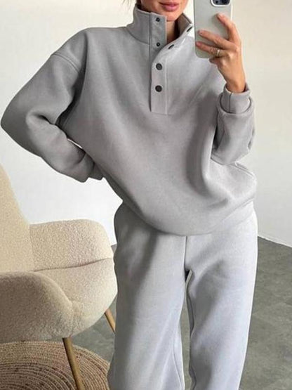 Women's Two-Piece Button Turtleneck Set – Madeline – Light Gray