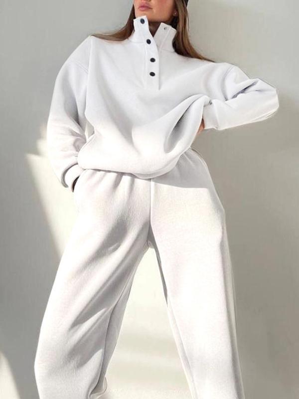 Women's Two-Piece Button Turtleneck Set – Madeline – White