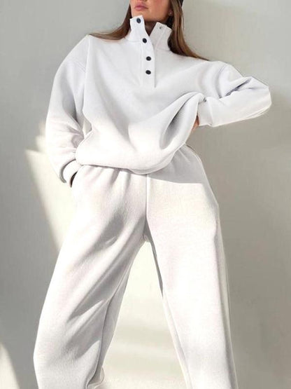 Women's Two-Piece Button Turtleneck Set – Madeline – White