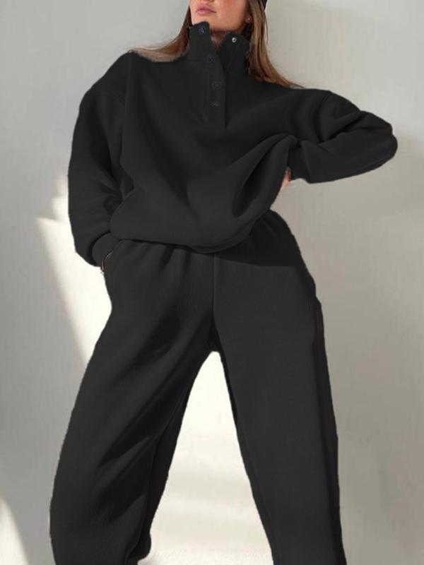 Women's Two-Piece Button Turtleneck Set – Madeline – Black