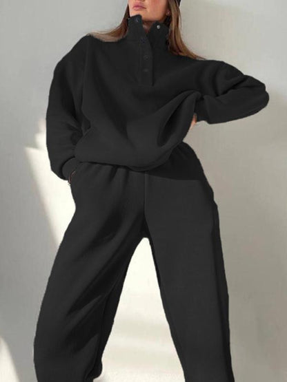 Women's Two-Piece Button Turtleneck Set – Madeline – Black