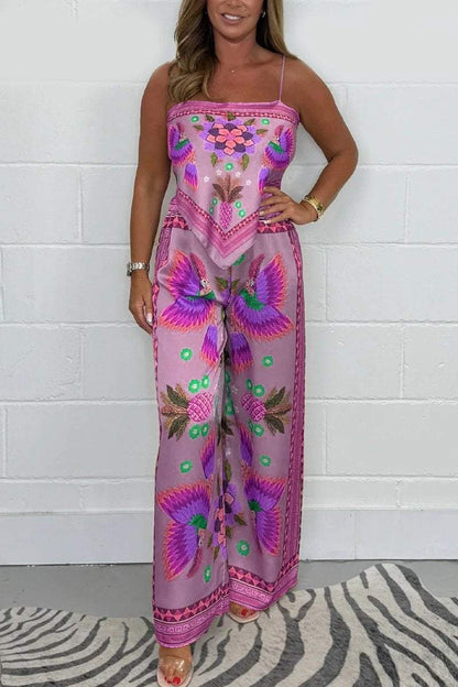 Women's Parrot-Print Pants and Scarf Set – Analia – Pink