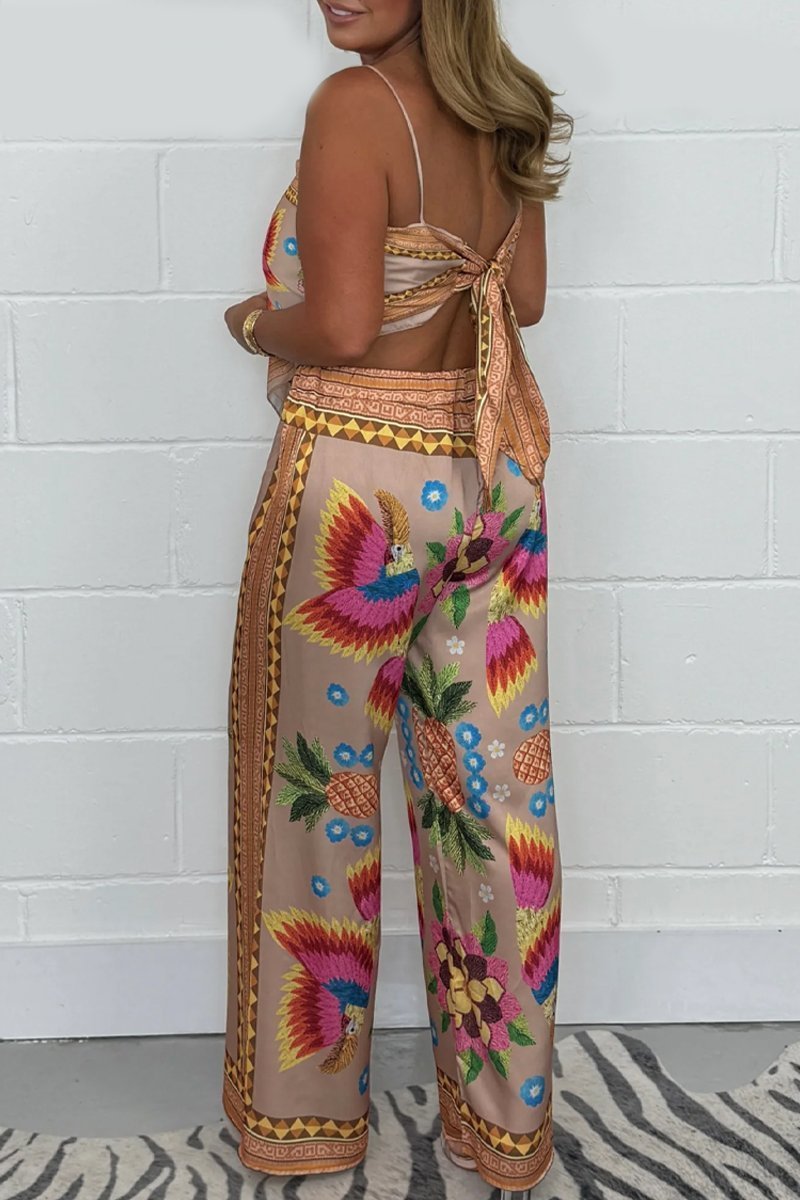 Women's Parrot-Print Pants and Scarf Set – Analia