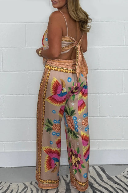 Women's Parrot-Print Pants and Scarf Set – Analia