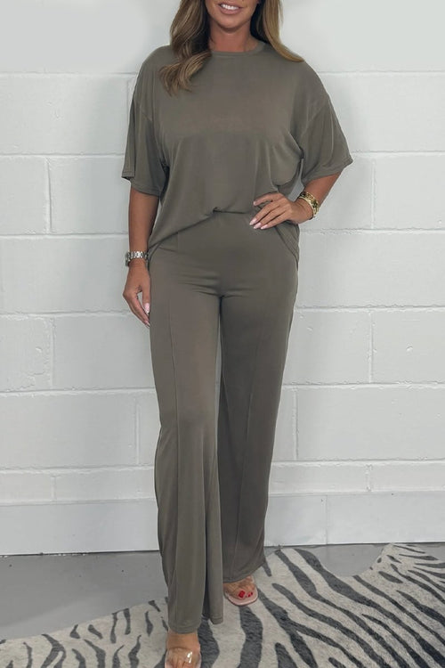 Women's Luxe Lounge Tee and Pants Set – Wilma – Coffee