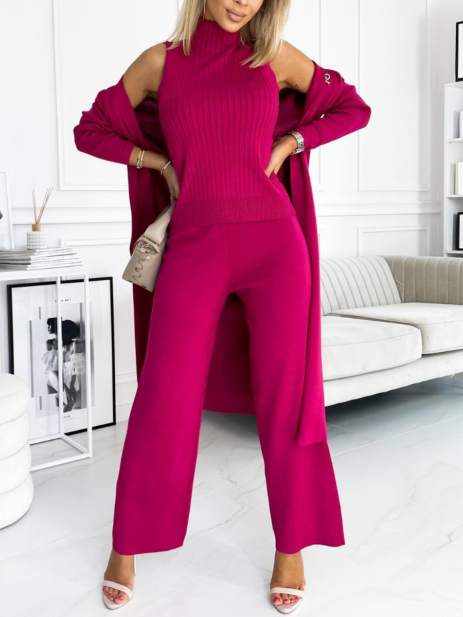 Women's Three-Piece Solid Cardigan, Tank and Pants Set – Ula