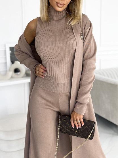 Women's Three-Piece Solid Cardigan, Tank and Pants Set – Ula – view 3