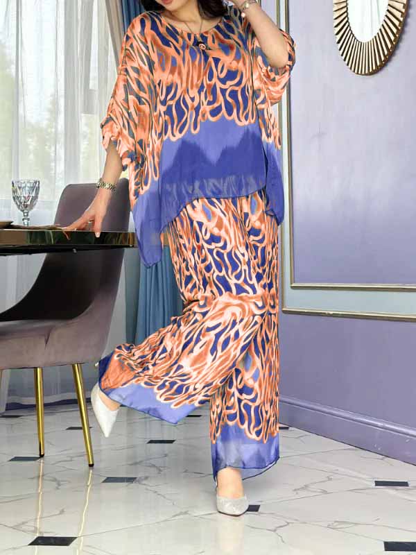 Women's Printed Chiffon Crewneck Set – Pippa – Brown