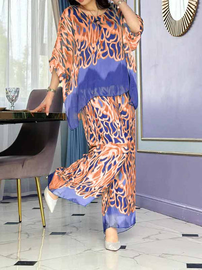 Women's Printed Chiffon Crewneck Set – Pippa – Brown