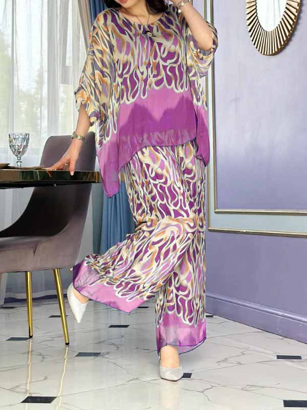 Women's Printed Chiffon Crewneck Set – Pippa – Pink