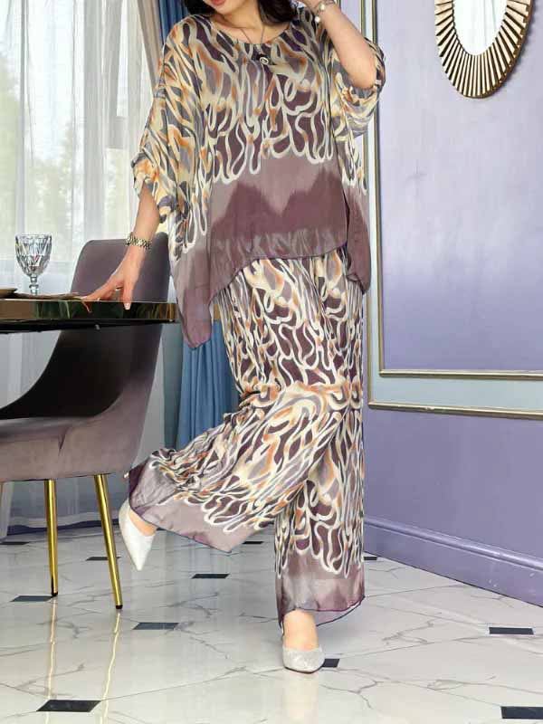 Women's Printed Chiffon Crewneck Set – Pippa – Khaki