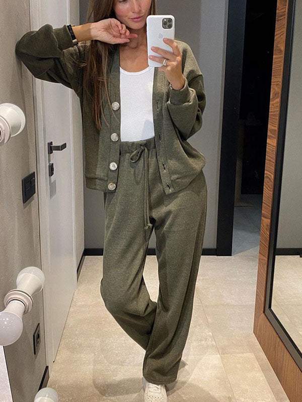 Women's Knit Button Jacket and Pants Two-Piece Set – Mirella – view 7