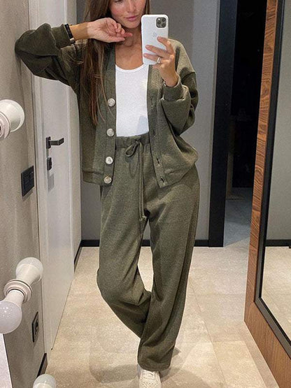 Women's Knit Button Jacket and Pants Two-Piece Set – Mirella – view 7