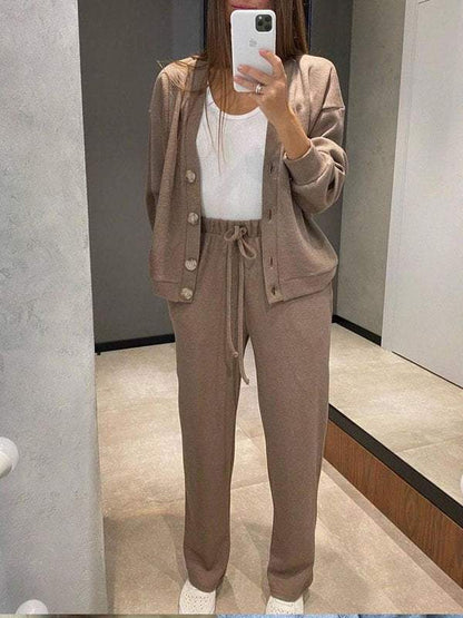 Women's Knit Button Jacket and Pants Two-Piece Set – Mirella – view 3