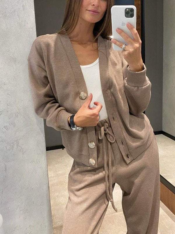 Women's Knit Button Jacket and Pants Two-Piece Set – Mirella – view 5