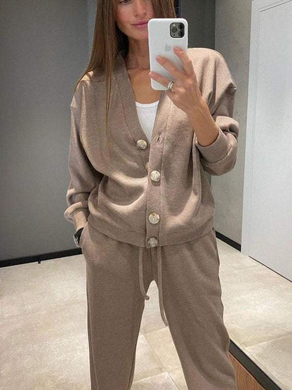 Women's Knit Button Jacket and Pants Two-Piece Set – Mirella – view 4