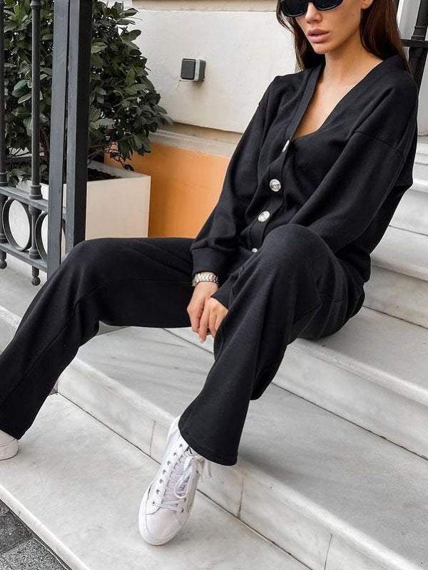 Women's Knit Button Jacket and Pants Two-Piece Set – Mirella – view 12