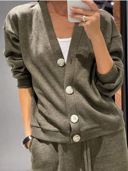 Women's Knit Button Jacket and Pants Two-Piece Set – Mirella – view 9