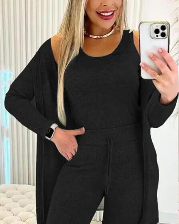 Women's Crewneck Tank, Drawstring Pants and Jacket Set – Bree – view 6