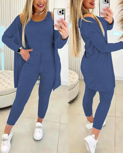 Women's Crewneck Tank, Drawstring Pants and Jacket Set – Bree – Blue