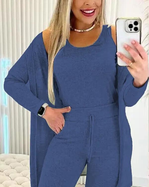 Women's Crewneck Tank, Drawstring Pants and Jacket Set – Bree – view 7