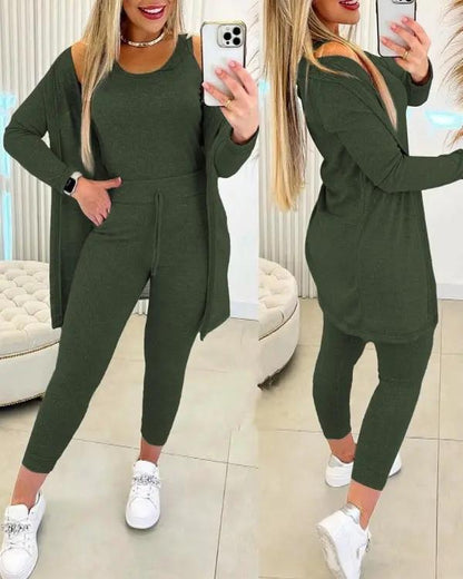 Women's Crewneck Tank, Drawstring Pants and Jacket Set – Bree – Green