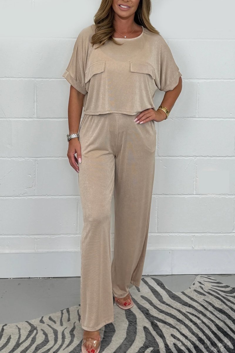Women's Cropped Top and Pants Set – Thora – Khaki