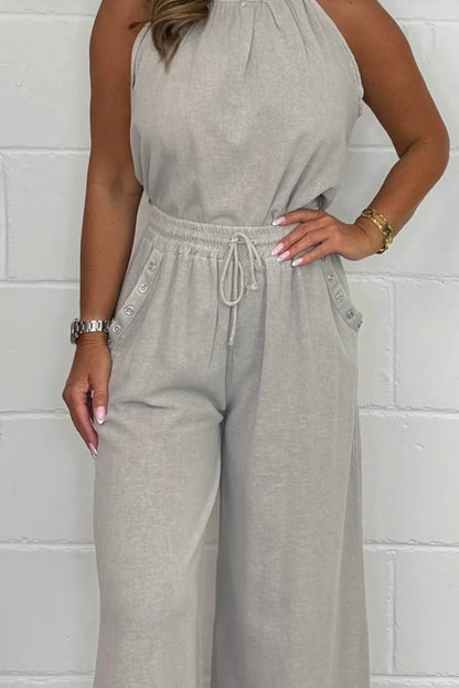 Women's Flowy Halter Top with Back Tie and Pants Set – Dulce – view 2
