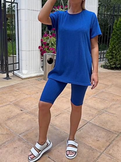 Women's Two-Piece Solid Stretch-Knit Top and Shorts Set – Romilly – view 7