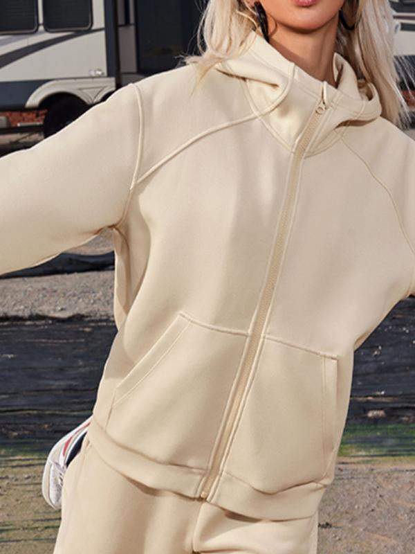 Women's Two-Piece Hooded Long-Sleeve Top and Solid Ankle Pants Set – Lina – view 3