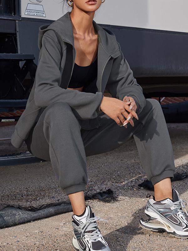Women's Two-Piece Hooded Long-Sleeve Top and Solid Ankle Pants Set – Lina – view 2