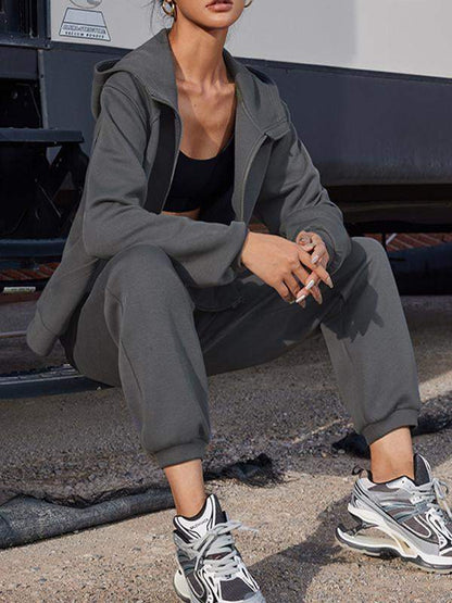 Women's Two-Piece Hooded Long-Sleeve Top and Solid Ankle Pants Set – Lina – view 2